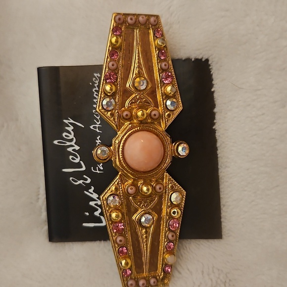 Vtg LISA & LESLEY Pink Aurora Borealis Rhinestone Art Deco Brooch - Picture 2 of 7